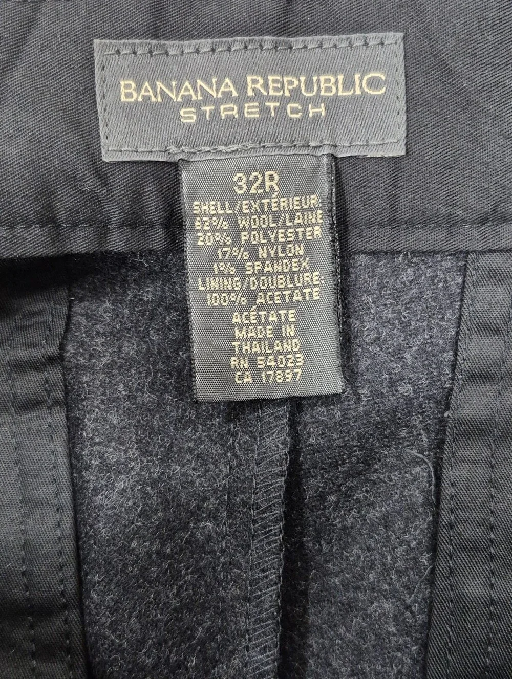 Banana Republic Stretch wool dress pants men's 32R black gray flat front trouser